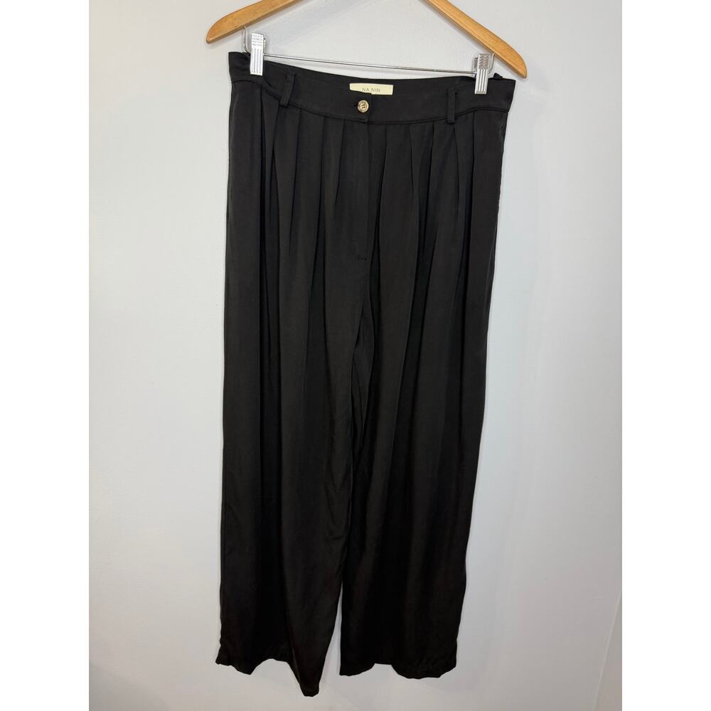 NA NIN Winnie Tencel Pleated Pant High Rise Black Relax Women's L - Picture 11 of 11